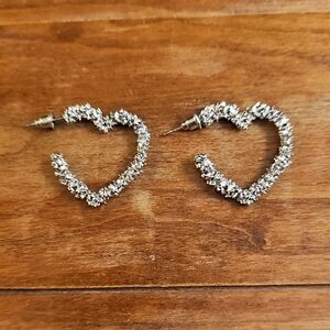 Silver Heart-Shaped Crystal Earrings